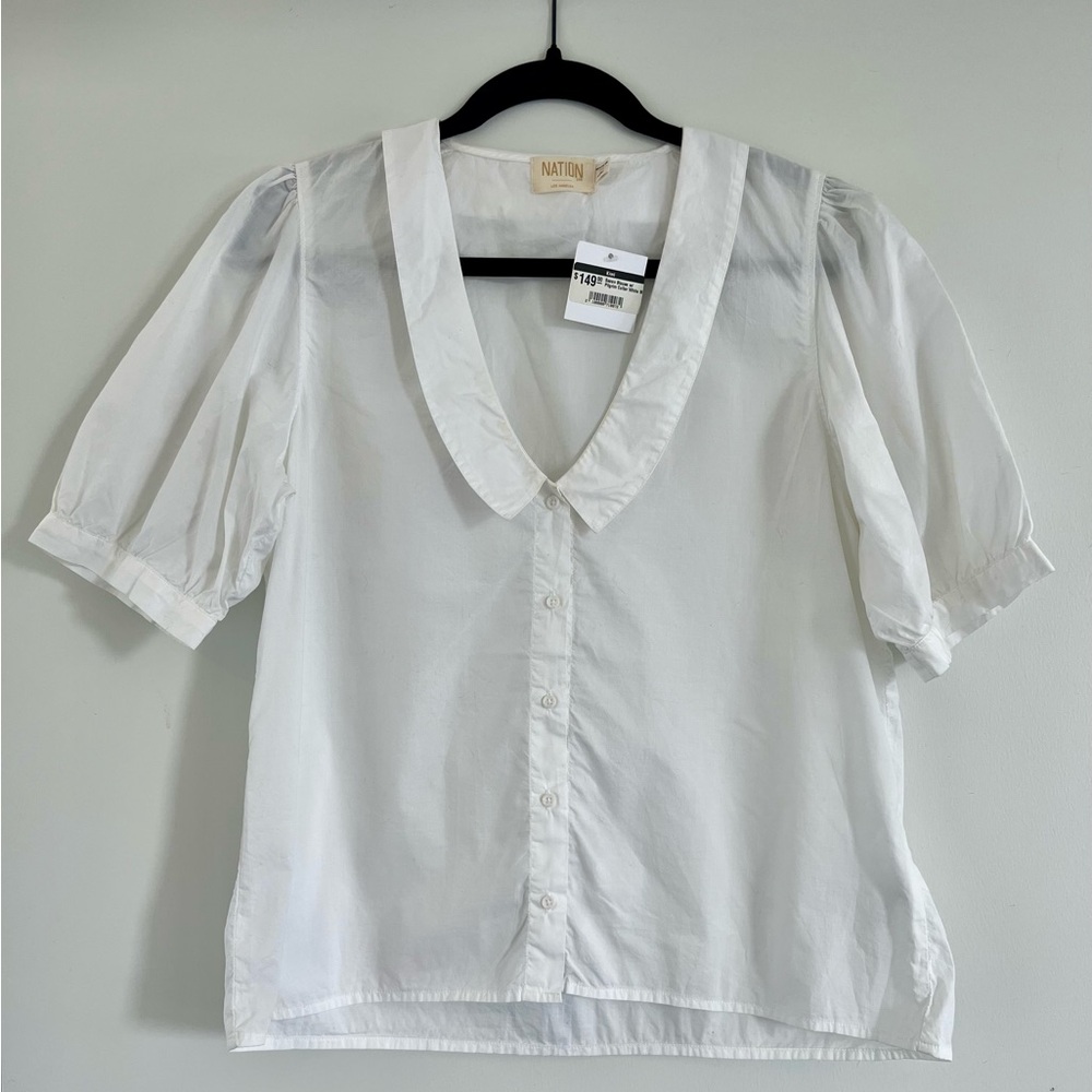 Nation LTD White Blouse with Puff Sleeves, Sz M